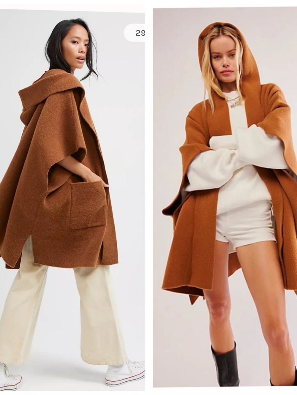 Free People All I Need Cozy Hooded Duster Kimono Camel One Size